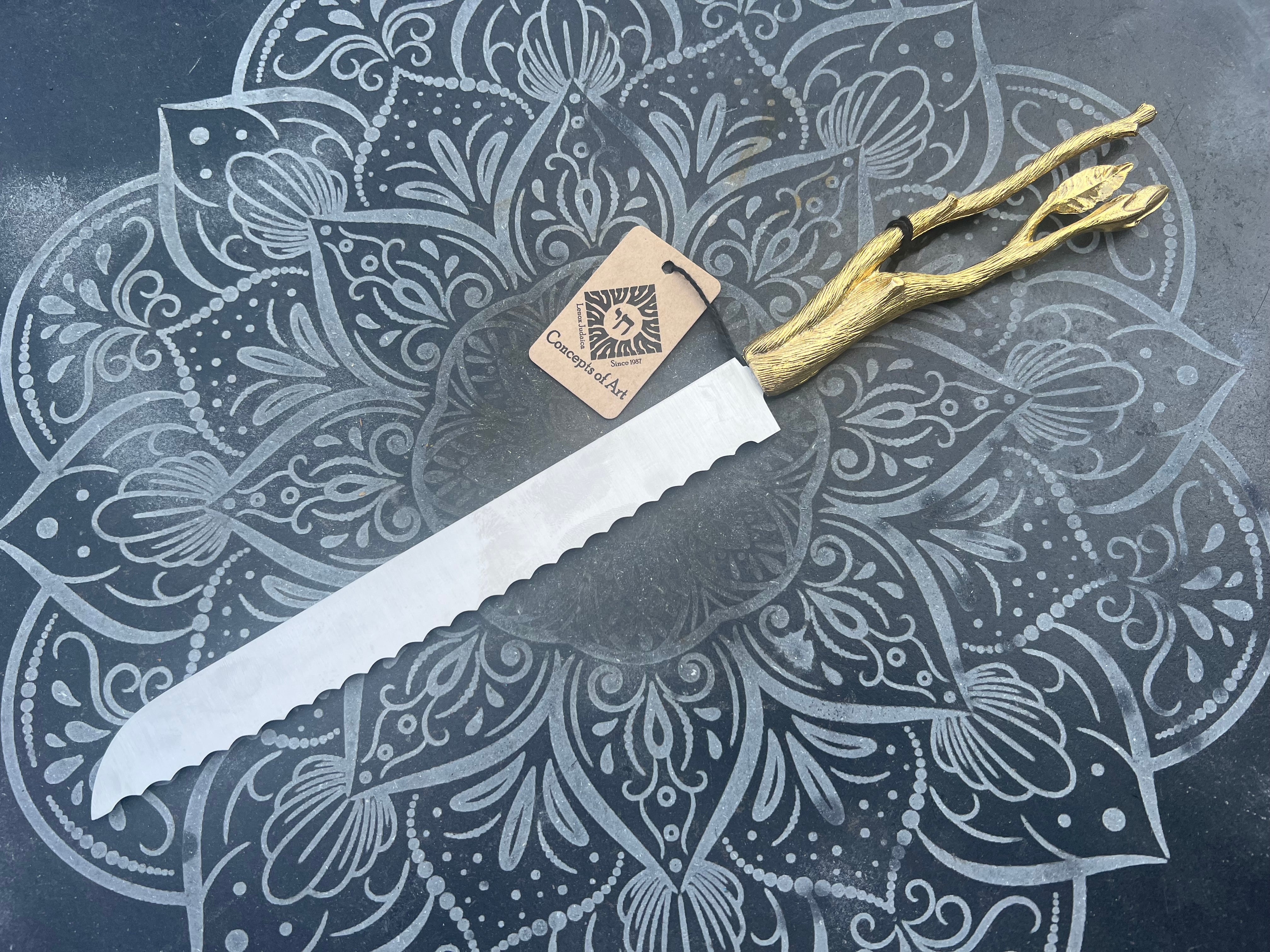 Branch Challah Bread Knife - Gold | Concepts of Art - Lenox Judaica